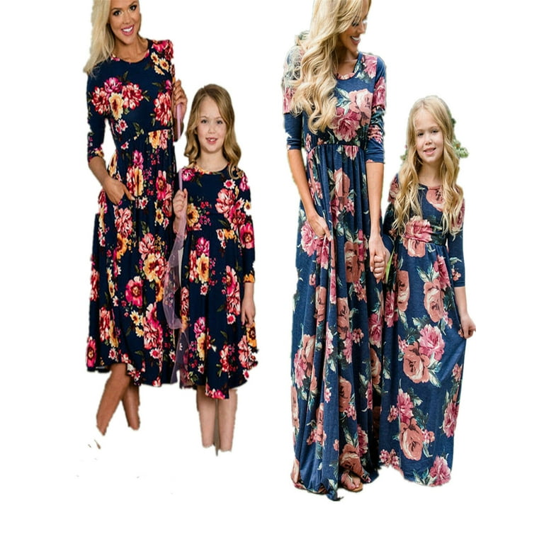 Mother and Daughter Floral Dress Matching Women Kid Girls Casual Family Clothes